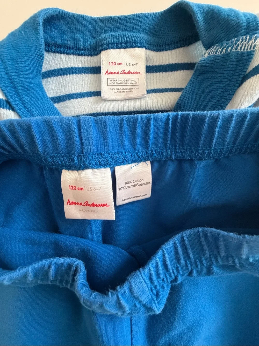 Hanna Andersson Unisex Blue Striped Bunny Pajama Set Kids Size 6-7 120 cm
